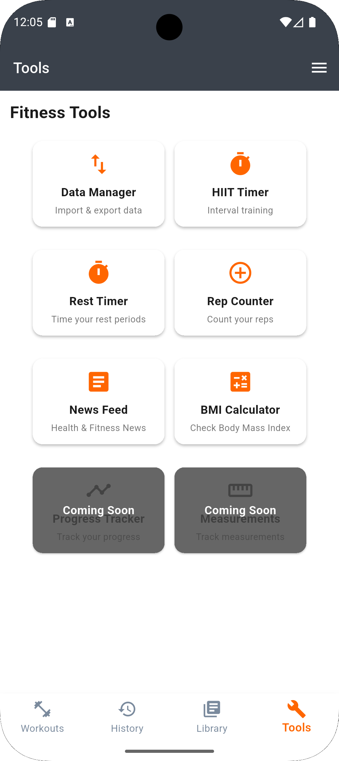 Fitness tools screen